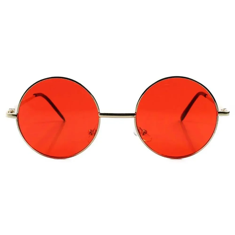 Kiss Red Lens Round Sunglasses Gold Wire Frame 70s Lennon Retro